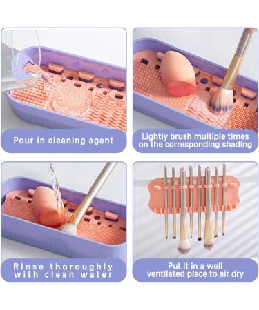 Makeup Brush Cleaning Mat With Storage Box Cosmetic Brush Cleaner Brush Makeup Scrubber Portable Cosmetic Clean Tools (Purple) - Buy Online on GoSupps.com