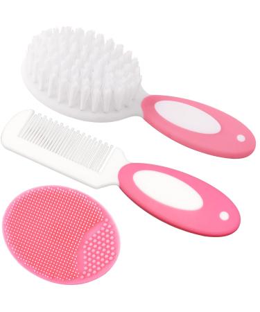 Baby Hair Brush  Cradle Cap Brush  Baby Hair Comb  Baby Hair Brush and Comb Set for Newborns & Toddlers  Baby Brush Soft Bristles  Ideal for Cradle Cap  Perfect Baby Registry Gift (Pink)