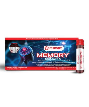 PHARMADEL Ceresmart Memory Supplement for Brain 10-Pack Brain Boost Shots Drinkable Memory Supplements with Ginko Biloba Vitamins Brain Supplements for Memory and Focus Normal Brain Functions