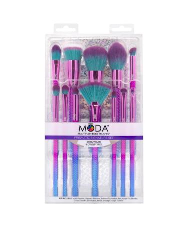 MODA Prismatic 12 pc Signature Makeup Brush Set - Ultimate Powder Foundation Fan Smudger Crease Detail & Liner Brushes for Flawless Makeup - Buy Online on GoSupps.com