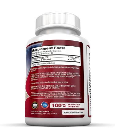 BRI L-Carnitine 1000mg Premium Amino Acid | Metabolism Booster for Weight Loss, Athletic Performance & Heart Health - 60 Veg Capsules - Buy Online on GoSupps.com