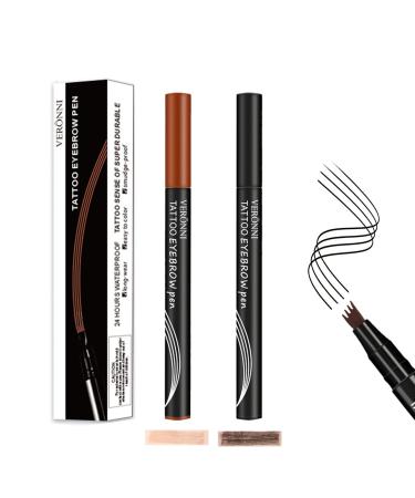 Anjoize Eyebrow Pen Ztigerz 4-Tip Microblade Brow Pen 4 Tip Microblade Brow Pen Waterproof Long Lasting Waterproof and Smudge-Proof (Dark brown+Black)