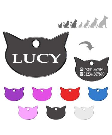 Iberiagifts - Cat ID Tag with for All Cats Collar Pets Custom Engraved and Personalised Identity Name Plate (Black)