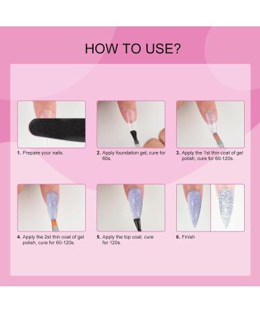 Saviland Sparkly UV Nail Polish Set - 6 Reflective Glitter Colors Soak Off Gel Manicure Kit with Nail Brush - Perfect for Stunning Nail Designs - Buy Online on GoSupps.com