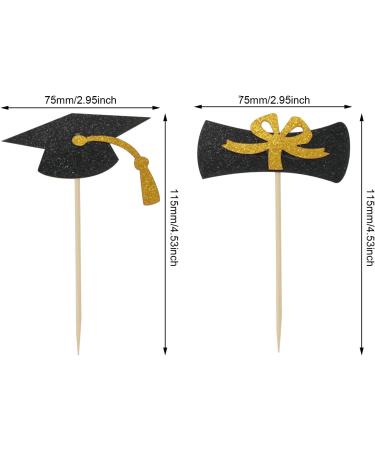 Honbay 24PCS Glitter Graduation Cupcake Toppers Graduation Cap and Diploma Cake Toppers Appetizer Picks Graduation Party Decorations for Celebration (2 Style) - Buy Online on GoSupps.com