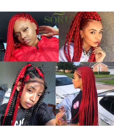 SOKU Red Pre Stretched Braiding Hair 24 Long - 4 Packs Synthetic Fiber Crochet Twist Braids | Soft Yaki Straight Texture - Red Color - Buy Online on GoSupps.com