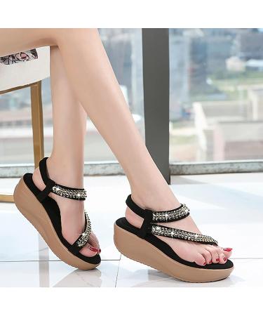 Summer Round Toe Sandals for Women - Fashion Platform Wedge Rhinestone Orthopedic Bunion Corrector - Soft Big Toe Foot Support - 24cm Black - Buy Online on GoSupps.com