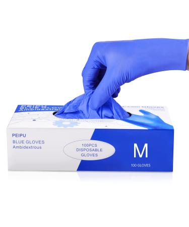 PEIPU Nitrile Gloves Disposable Gloves (Medium, 100-Count), 4 Mil,Powder Free, Cleaning Service Gloves, Latex Free Medium (Pack of 100) 100 Pcs