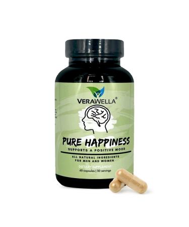 VeraWella - Pure Happiness Mood Boost Capsules, All-Natural Mood Support for Managing Stress Levels, Made with St. Johns Wort, 5HTP, Turmeric Extract, & Ginkgo Biloba, 60 Capsules