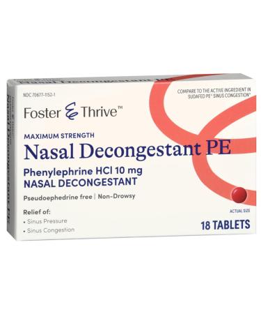 Nasal Decongestant PE Phenylephrine HCl 10 mg (Maximum Strength) Pseudoephedrine-Free and Non-drowsy (18 Tablets)