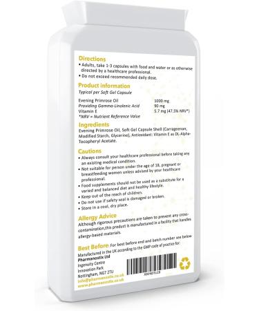 Evening Primrose Oil 1000mg 90 Vegan Softgel Capsules with Vitamin E - Cold Pressed, High GLA Formula - UK Made by Pharmanostix - Buy Online on GoSupps.com