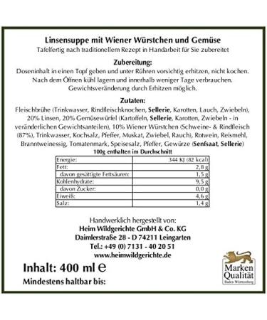  Heim Leingarten Heart-shaped lentil soup with meadow and vegetables (ready to serve) 400g can - Buy Online on GoSupps.com