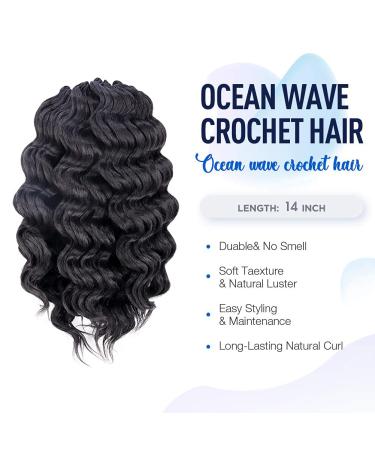 ToyoTree 14 Ocean Wave Crochet Hair - 8 Packs Natural Black Braids, Synthetic Extensions (1B) - Buy Online on GoSupps.com