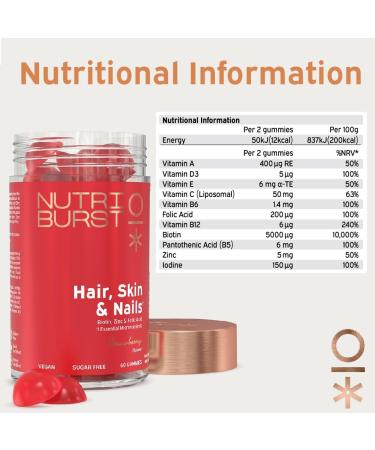 Nutriburst Hair Skin & Nails Multipack - Supports Skin Builds Collagen & Nail Strength - 5000 mg Biotin Zinc + Vitamin A C D E - Vegan & Sugar Free - 3 x 60 Strawberry Gummies - 3 Month Supply Hair Skin & Nails Advanced Nutrition 60 count (Pack of 3) - Buy Online on GoSupps.com