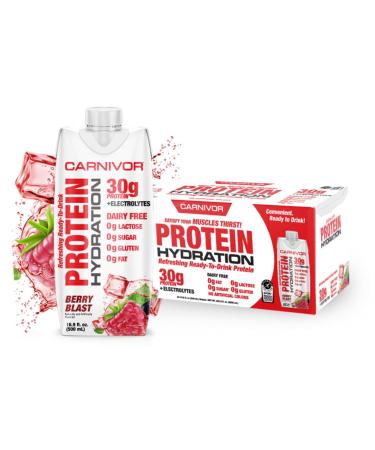 MuscleMeds Carnivor Protein Hydration RTD Ready to Drink Lactose Free Sugar Free 30g Isolate Protein Halal Certified Berry Blast 16.9 Fl Oz (Pack of 12)