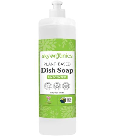 Sky Organics Plant-Based Unscented Dish Soap USDA Bio-Based Non-Toxic Biodegradable Formula for Household Cleaning 16 fl. Oz