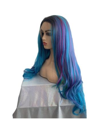 Buy Karissa Ombre Rainbow Lace Front Wig | Dark Roots Synthetic Long Wave Glueless Mermaid Wig for Women - Buy Online on GoSupps.com
