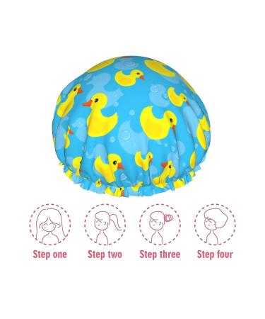 Reusable Double Layer Rubber Duck Shower Cap for Women - Waterproof & Adjustable - Ideal for All Long Hair Lengths - Buy Online on GoSupps.com