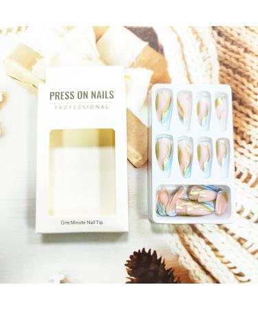 24Pcs Medium Length Almond Shape Blue Glitter Press on Nails - Reusable Full Cover False Acrylic Nails for Women and Girls - Buy Online on GoSupps.com