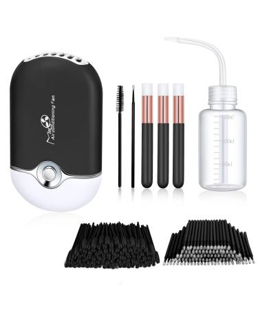 105 Pcs USB Mini Portable Fans Rechargeable Electric Handheld Air Conditioning Lash Shampoo Brushes Nose Blackhead Facial Cleaning Brush Plastic Wash Bottle (black)