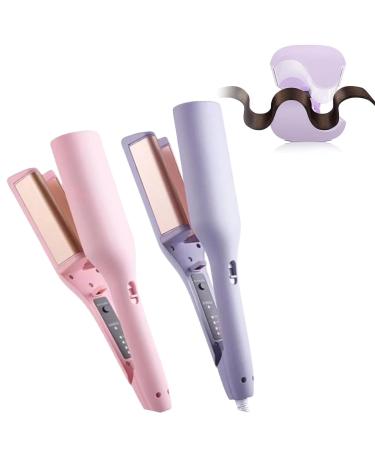 French Wave Curling Iron - Rommantic Water Ripple Egg Roll French V Curling Wand 32mm Adjustable Temperature Hair Curler (2 PCS - C)