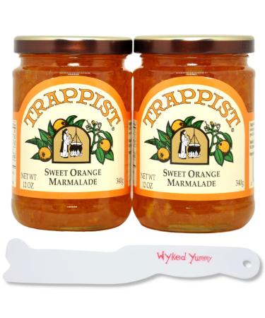Two 12 oz Jars of Trappist Sweet Orange Marmalade with 1 WYKED YUMMY Spreader Plastic Knife and Jar Scraper Bundle