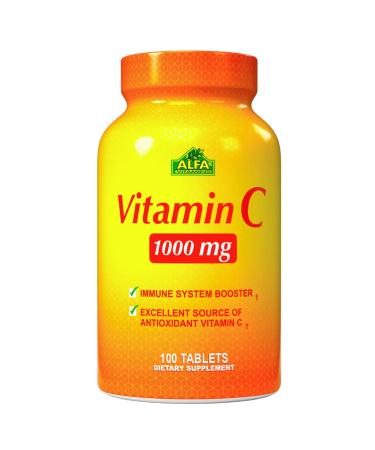 ALFA VITAMINS Vitamin C with Rose Hips with 1000 mg Vitamin C per Serving - Antioxidant & Immune Support + Supports Healthy Skin & Joints - Non GMO Vegan Gluten Free Dairy Free - 100 Tablets
