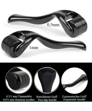 Zemolo 2Pcs Derma Roller Set - 0.5mm&1mm Beard Microneedling Roller for Hair, Skin, Face and Body - 540 Needles for Men & Women - Black - Buy Online on GoSupps.com
