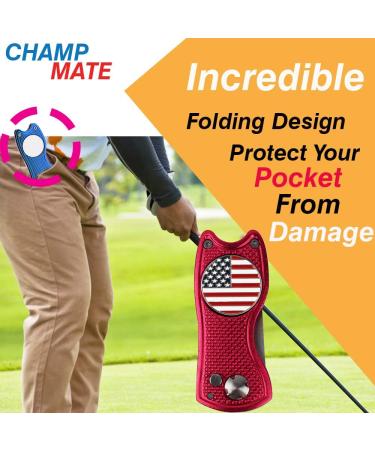 Champmate Golf Divot Tool - Stainless Steel Switchblade with Foldable Magnetic Design and USA Golf Ball Marker - 5 Designs Available - Buy Online on GoSupps.com