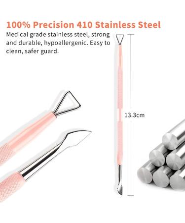 HaimiLiya Dual-End Cuticle Pusher & Gel Nail Remover Tool - 410 Stainless Steel, Pink - Nail Cleaner & Polish Remover Tool - Buy Online on GoSupps.com