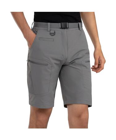 Shallowlulu Mens Cargo Hiking Shorts Water Resistant Quick Dry Lightweight Breathable Tactical Shorts with Nylon Belt Grey 30W x 8L