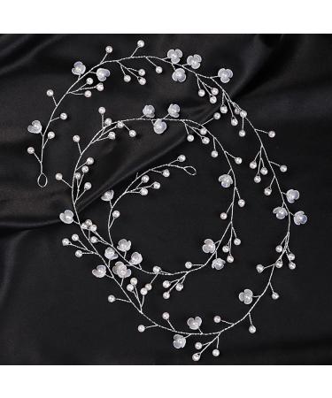 BERYUAN White Flower Pearls Wedding Hair Vine Pearls Wedding Headband Silver Bridal Headpiece Wedding Hair Accessory for Brides Bridesmaid Girls (Silver)