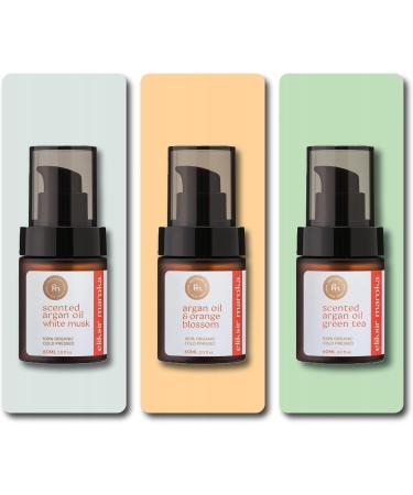 eliksir maroka Set of 3 x 60ml Argan Oil "Breath of Freshness" | White Musk Green Tea Neroli | 99% Organic Face Body and Hair Care