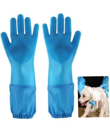 Rubber Dishwashing Gloves Extra Long Sleeves Cleaning Scrubber Gloves Waterproof Mittens 1Pair Blue. - Buy Online on GoSupps.com