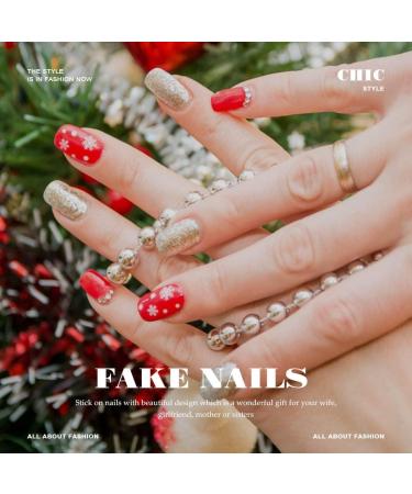 Vatocu Christmas False Nails - Long Xmas Snowflakes Glitter Press on Nails for Women and Girls (24pcs) - Buy Online on GoSupps.com