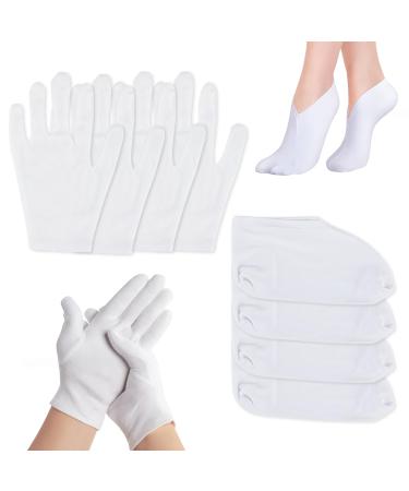 Moisturizing Socks & Gloves Set 4Pairs Spa Foot Moisturiser Socks Moisture Enhancing Gloves Cotton Lotion Moisturizing Socks for Overnight Repair of Dry Hands and Feet Rough Cracked Skin