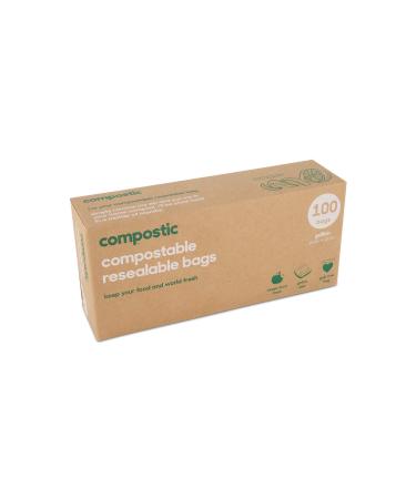 Compostic Home Compostable Resealable Gallon Bags - Eco Friendly, Reusable, Zero Waste, Non-Toxic, Guilt-Free - Plastic Alternative for Earth Friendly Food Storage - (10.5"x10.5") 100 Bags (1 Pack) 100 Count