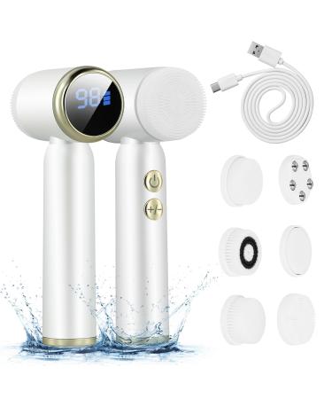 Facial Cleansing Brush Electric USB Rechargeable Face Brush with IPX6 Waterproof 3 Speed Levels 6 Exfoliating Brush Heads LCD Display 360 Rotating Facial Brush for Facial Cleaning