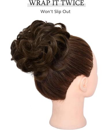 Yamel Messy Bun Scrunchie Human Hair Tousled Updo Hair Pieces - Brown Chignon, Wavy Curly Ponytail Extension for Women - Buy Online on GoSupps.com