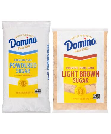 Domino Premium Cane Sugar Baker's Bundle: Light Brown Sugar and Powdered Sugar, 2 LB Bag Each