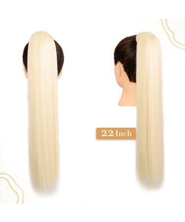 22-Inch Platinum Blonde Long Straight Ponytail Extension - Magic Paste Wrap Around 110g Synthetic Hair - Buy Online on GoSupps.com