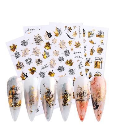 Maple Leaf Nail Stickers Autumn Nails Stickers Decals Transfer Stickers Gold Black 3D Nail Sticker