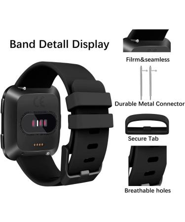 4 Pack Sport Bands for Fitbit Versa 2/Versa/Versa Lite - Silicone Replacement Wristbands - Women Men Large - Black/Dark Blue/Rock Cyan/Grey - Buy Online on GoSupps.com