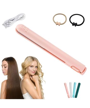 Mini Dual-Purpose Curling Iron USB Mini Dual-purpose Hair Straightener Curling Iron Goodwillbrave Mini Curling Iron Long-Lasting Portable Travel Hair Styler (Pink)
