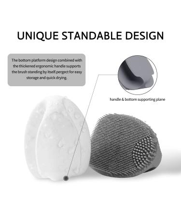 HieerBus Silicone Face Scrubber - Manual Exfoliating Brush for Sensitive Skin - Blackhead Removing, Pore Cleansing and Massaging Tool - Grey+White - Buy Online on GoSupps.com