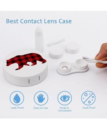 Red Plaid Bear Round Case For Contact Lens Kit Storage Box with Mirror Printed - Buy Online on GoSupps.com
