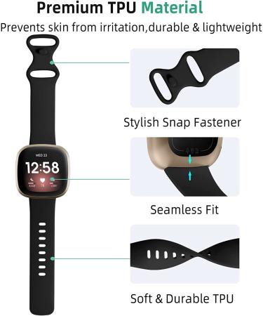 DaQin Soft TPU Sport Replacement Band for Fitbit Versa 3/Sense - Small Black/White/Gray/Plum/Pine Green/Dark Blue - Buy Online on GoSupps.com