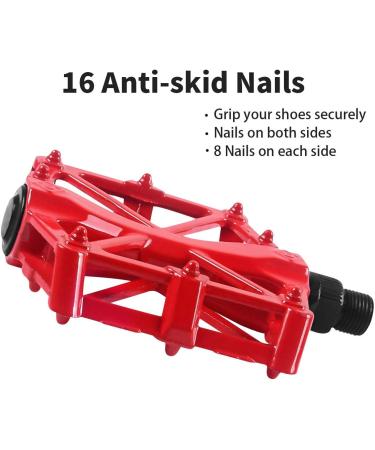 Aluminum CNC Mountain Bike Pedals | Lightweight Platform Pedals for BMX/MTB | 16 Anti-Skid Pins | Red - Buy Online on GoSupps.com