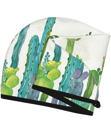 Cartoon Cactus Hair Towel Wrap - Quick Drying Turban with Button for Effortless Hair Drying - Buy Online on GoSupps.com