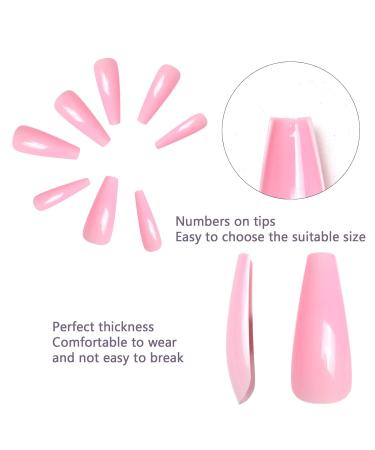 Siusio 400 Colorful Coffin Full Cover Press-On Acrylic Nails - Extra Long Pink Ballerina Artificial Tips for Women & Girls Nail Art Decoration - Buy Online on GoSupps.com